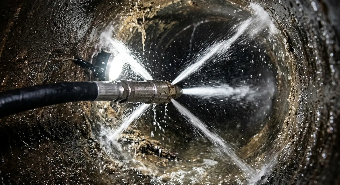 High-pressure hydro jetting nozzle cleaning sewer pipe for Sewer Cleanout in Eufaula